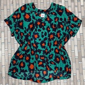 CAbi Blue and Green leopard Blouse